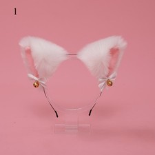 Fluffy Faux Fur Cat Ears Headband with Bell Bow for Anime Cosplay Costume Party