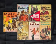 Lot Of 7 All Cody Books Red Gun Smoke Innocents Wyoming Saddles Disaster Trail