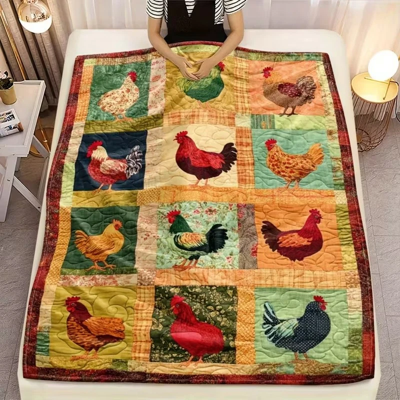 Farmhouse Chicken Print Quilt Lightweight Flannel Blanket