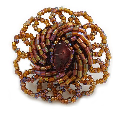 40mm Diameter/Mocha Brown Glass Bead Daisy Flower Flex Ring/ Size M/L