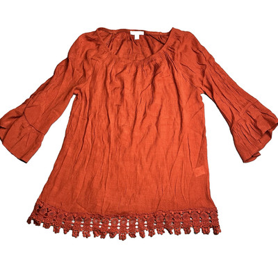 Db Established 1962 Orang Crochet Lace and Chiffon Top Women Large Flowy Sheer