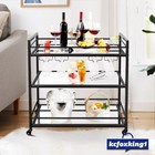Bar Cart Wine Rack Drinks Trolley Kitchen Serving Storage Cocktail Glass Black