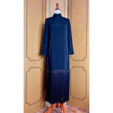 Vintage evening maxi dress in black with fringes, size M