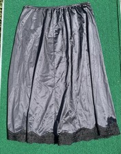 Vintage Greenco Maid Skirt Womens Large Black Nylon Lace Trim Half Slip 70s 80s