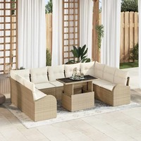 Gartensofa-Set Mit Speicher, 10-Teilig, Poly-Rattan, Beige-Creme