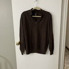 Dockers Mens Large Coffee Brown Marl Sweater With 1/4 Zip Mock Neck