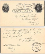 US #UX18 Boston MA, 1902, Roxbury Station, Nashua NH received