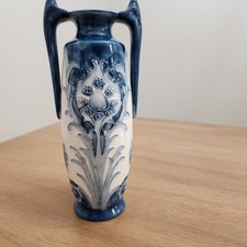 Florian Ware Tube Lining Mantel Vase Blue and White William Moorcraft England