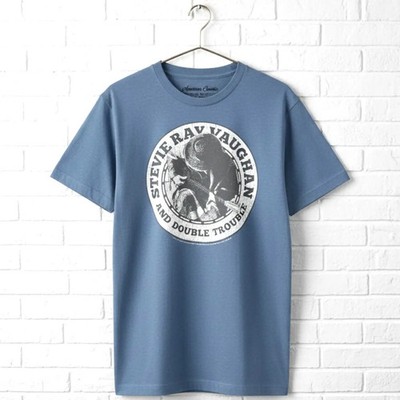 Stevie Ray Vaughan Circle Badge Men's T Shirt Double Trouble Guitar Rock Concert