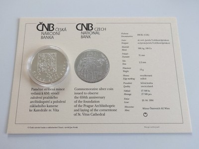 200 Korun - 200 Kč / 1994 / 650th anniversary of the St. Vítus Cathedral / BU