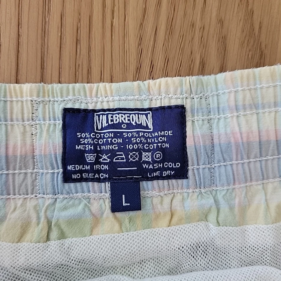 Vilebrequin Swim Shorts Men's Large Drawstring Yellow Plaid Lined Pockets Pastel - Image 3 of 4