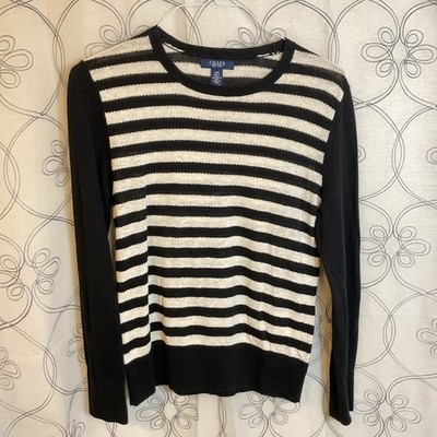 Women s Chaps black white striped long sleeve sweater Size Large