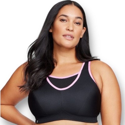 Glamorise No-Bounce Camisole Sports Wirefree Bra 1066 Black Pink 40DD Wireless