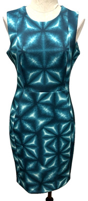 Calvin Klein Women's Teal Starburst Scuba Sheath Dress Sleeveless Size 10