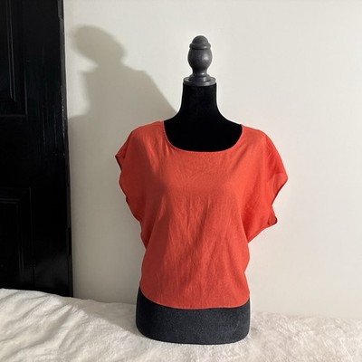 Mystique Orange Chiffon Lightweight Dolman Tie Back Scoop Neck Blouse Size M