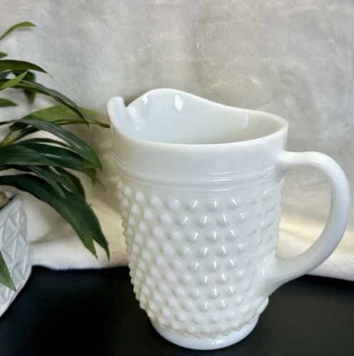 Vtg Anchor Hocking Pitcher Hobnail Milk Glass Large 8" Tall 64 Oz. White 1950’s