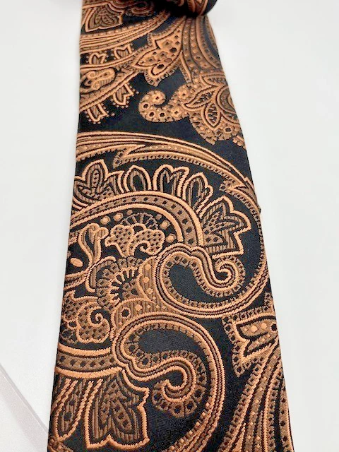 Corbata de cuello para hombre Sean John negra y cobre 100 % seda bordada 3,5" de ancho x 60" de largo Foto 3 de 4