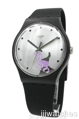 New Swatch Originals Gent PINKOSAURE Matte Black Silicone Watch 43mm SUOB139 $85