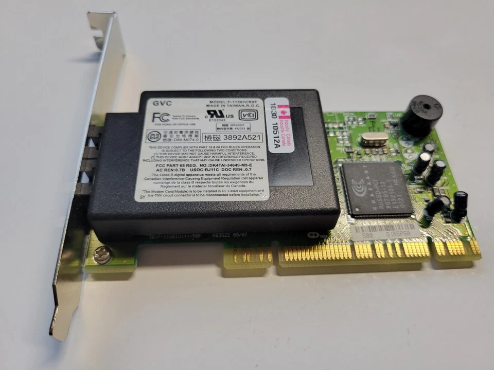 GVC 56K Internal PCI Phone-Fax Modem Card F-1156IV/R9F 079EKD - Image 4 of 4