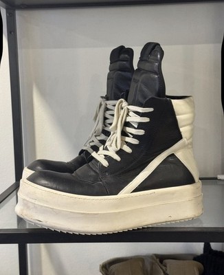Rick Owens Geobasket Black/Milk Mega Bumper Leather Sneakers Size