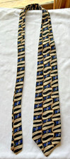 Men's XMI 100 Imported Silk Blue/Gold/Black Geometric Designer Handmade Tie USA