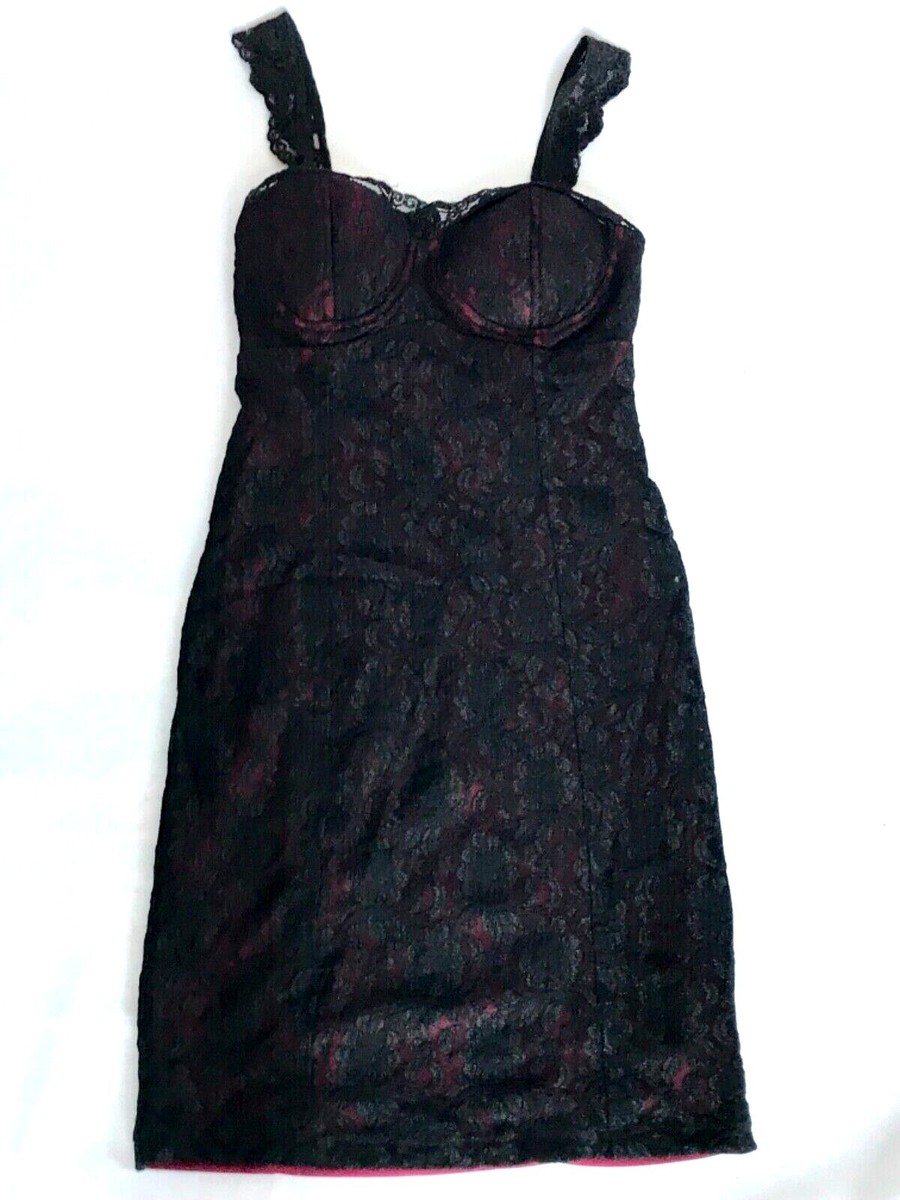 Fredericks of Hollywood Womens Size 4 Black Lace Overlay Red Bodycon Dress