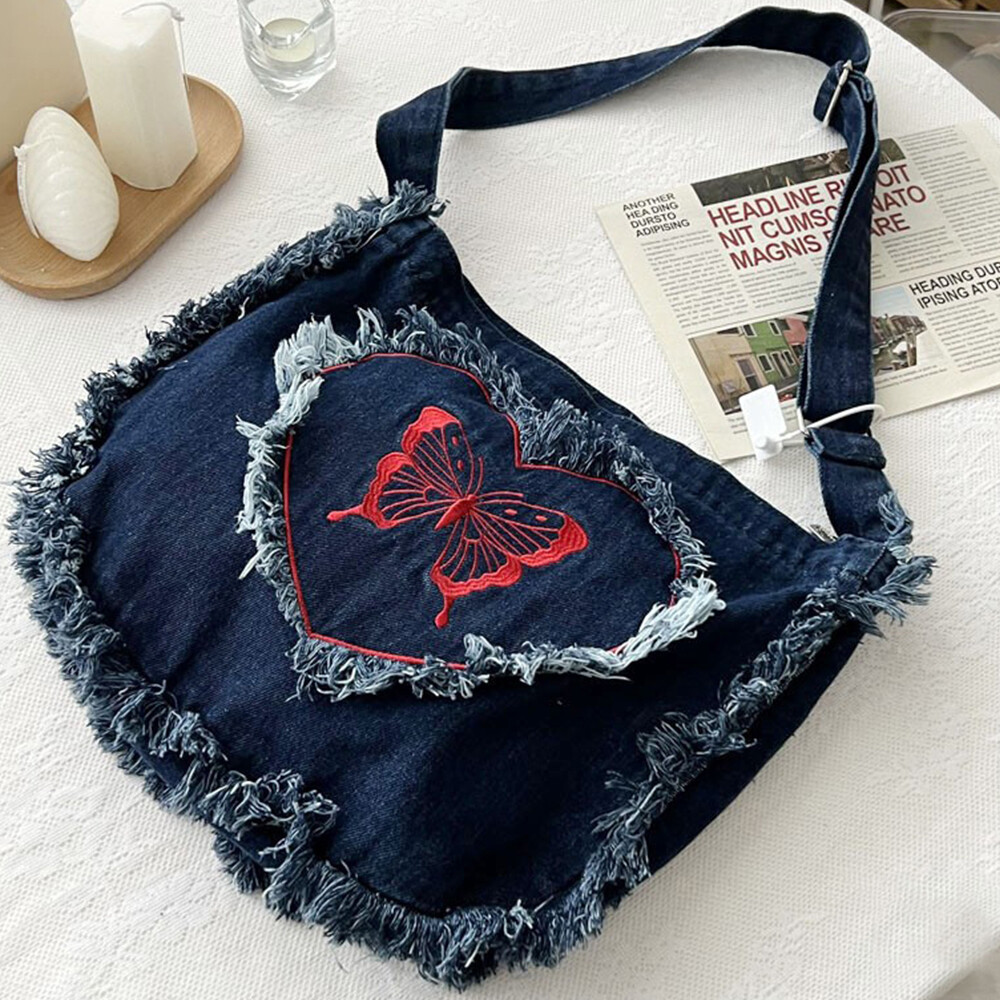 Women's Vintage Denim Crossbody Bag Shoulder Handbag Retro Hobo