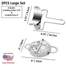 2x PCS Set - Stainless Steel Dumpling Press & Rolling Cutter Mold Maker 4" Inch