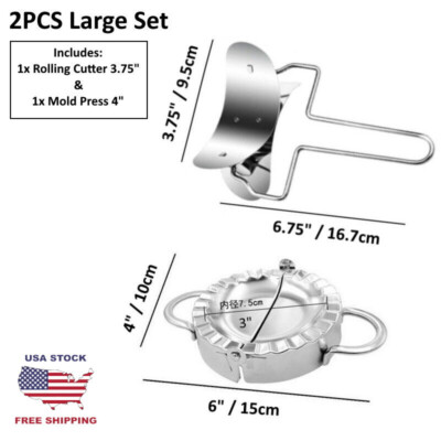 2x PCS Set - Stainless Steel Dumpling Press & Rolling Cutter Mold Maker 4'' Inch