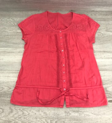 Unbranded Womens Medium Short Sleeve Button Up Shirt Salmon Pink