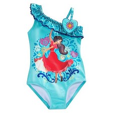 Disney Store Elena of Avalor One PC Swimsuit Girl Size 7 / 8 Junior Ruffled Teal