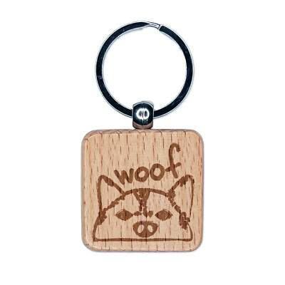 Husky Face Dog Woof Sketch Engraved Wood Square Keychain Tag Charm