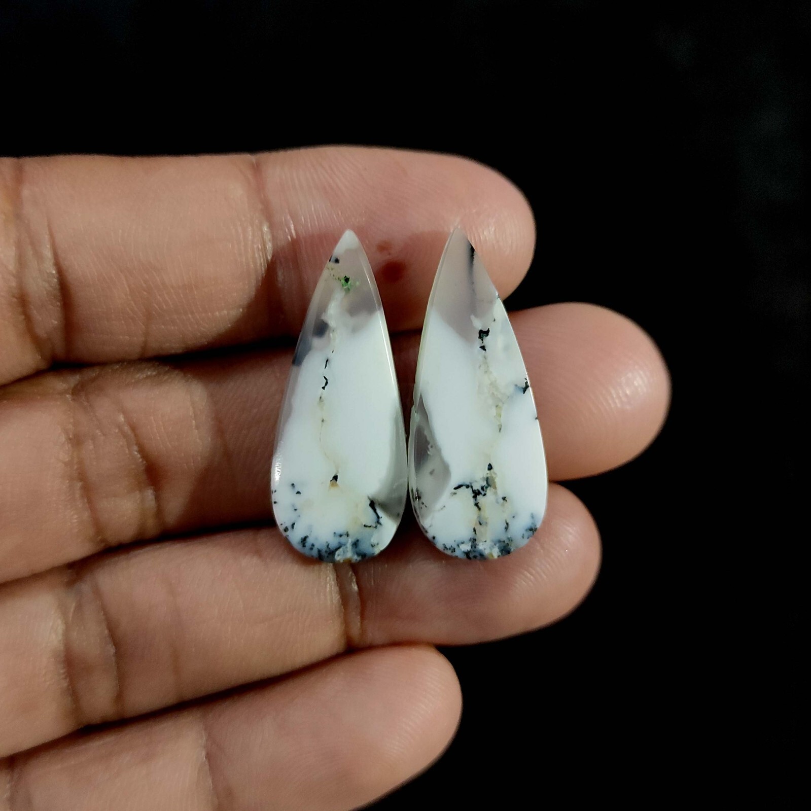 2 Pcs 20.50 Cts Natural teardrop Dendritic Opal Cabochon Supply 29x12x3.5 MM