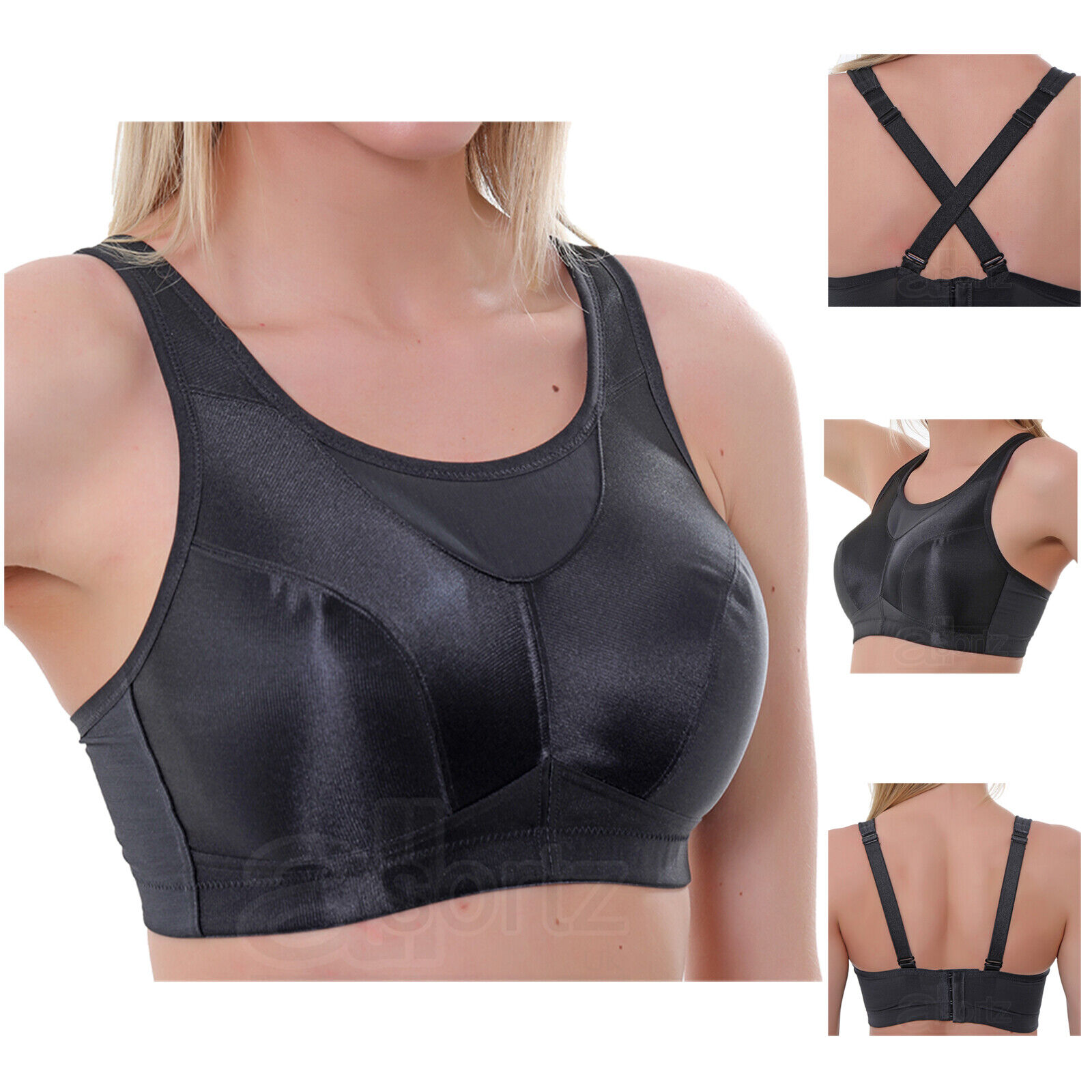 Ladies Black High Impact Firm Support Multiway Crossover Sports Bra UK Sizes New