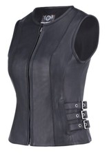 True Element Womens Side Buckled Zip Front Motorcycle Leather Vest (xs-3xl)