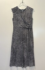Chaus New York Womens Black White Paisley Faux Wrap Midi Dress Size M Sleeveless