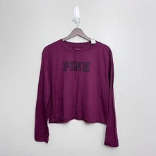 NWT Victoria's Secret PINK Long Sleeve Tee Size Large Women's Dark Red Graphic