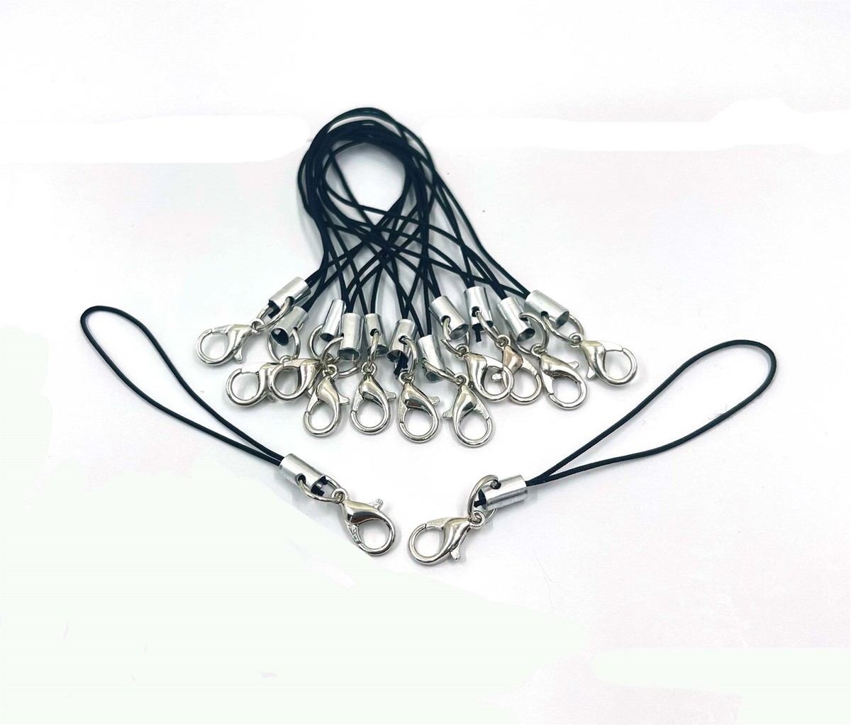 10 Cell Phone Cord Loop Black Straps Wrist Lanyard with Brass