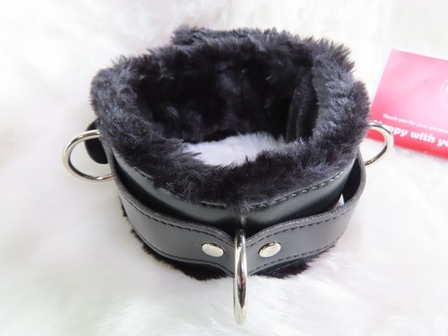 Collar Fluffy LEATHER D RING Restraint, Goth, Couples Play, Bondage toy, Unisex - Picture 2 of 9
