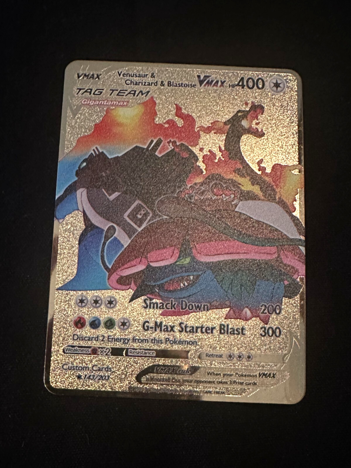 POKEMON Venusaur Charizard Blastoise VMAX TAG TEAM Gold CUSTOM Card 143/203