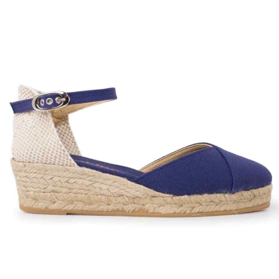 NUEVO Biankina Girona Eco Lona Vegana Alpargata Cuñas - Azul Marino EU 36 US 6