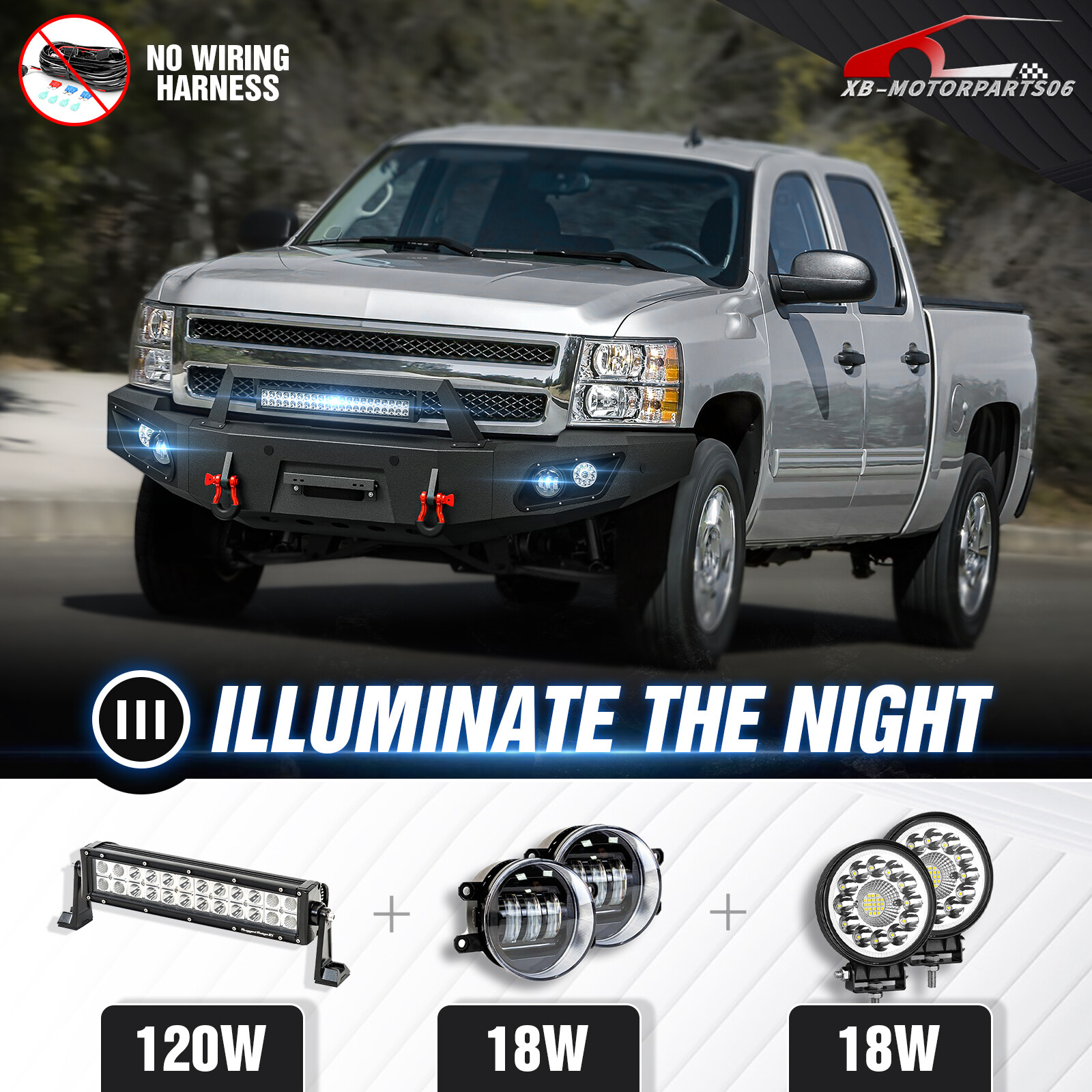 Off-Road Front Bumper W/ Sensor Holes For 2007-2013 2nd Gen Chevy Silverado 1500