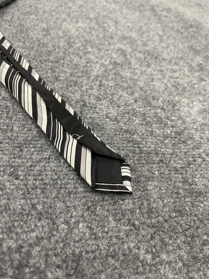  Clericci 意大利领带男式手工条纹白色黑色灰色领带 4x56 英寸 N48 — 第 3/4 张图片