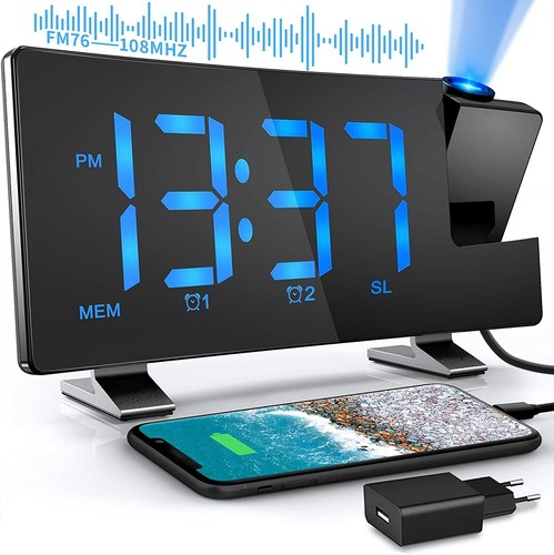 Radiosveglia digitale con proiettore, Porta USB per ricarica smartphone,  Snooze | eBay