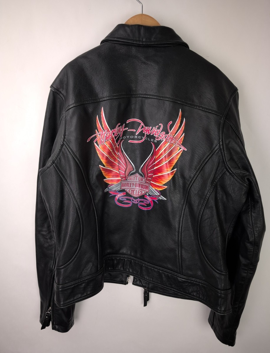 HARLEY DAVIDSON Women's Sz L Hand Painted Eagle Leather Moto