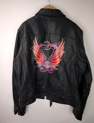 HARLEY DAVIDSON Women's Sz L Hand Painted Eagle Leather Moto