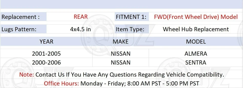 [TRASERO (cantidad 2)] Conjunto de cubo de rueda para Nissan Almera 2001-2005 modelo tracción delantera sin ABS Foto 2 de 4