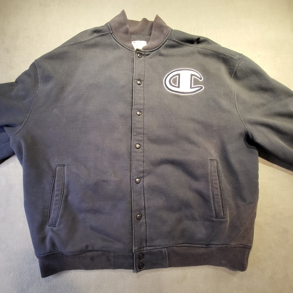 Champion Varsity Jacket Mens 3XL Navy Letterman Quilt Lined Snap