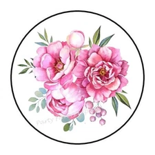 30 PEONIES FLOWERS ENVELOPE SEALS LABELS PARTY FAVORS STICKERS 1.5" ROUND
