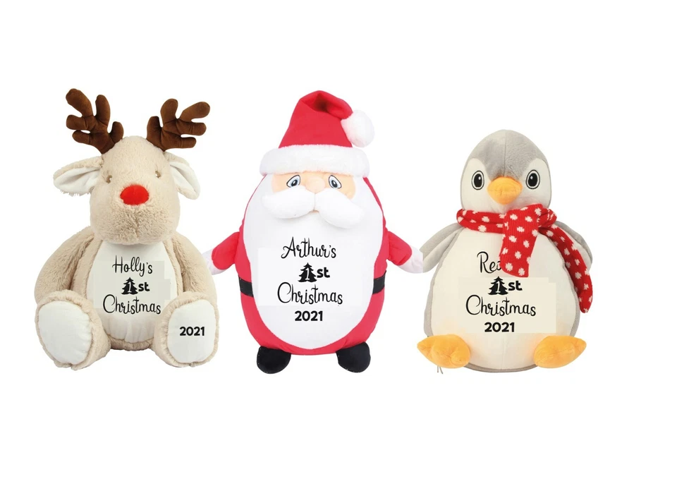GROß Personalisierter 1. Weihnachten Teddybär First Xmas Rentier Weihnachtsmann Pinguin